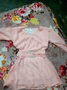 Pink V-Neck Long Sleeve Mini Dress