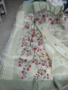 Yellow Embroidered Organza Saree