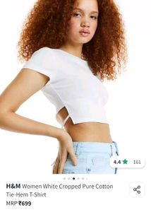 H&M White Tie Hem Cropped Tee
