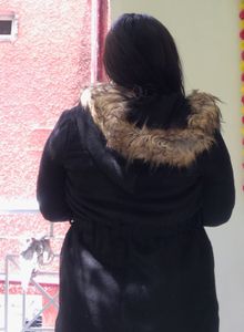 Black Furr Cap Coat Till Thighs