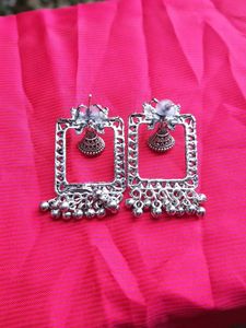 Silver Tone Square Jhumka Earrings