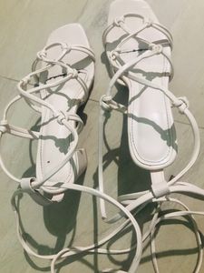 White Lace-Up Heels