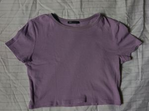 Zara Lilac Ribbed Crop Top - Size M