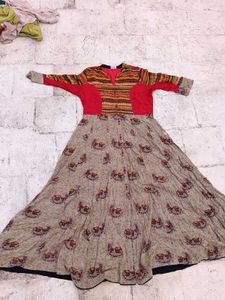 Printed Red & Beige Kurta