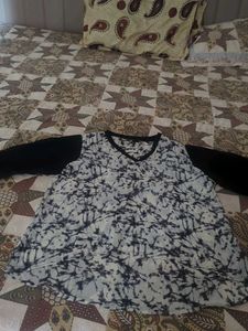 White and Black V-Neck Top