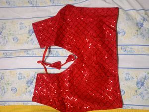 Red Sequin Backless Blouse