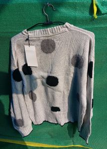 Her Grey Polka Dot Sweater( Free size upto M)