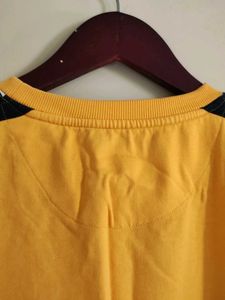 Full Sleeves  With Print Strip Yellow Tshirt