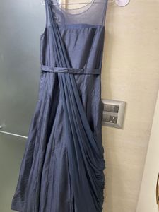 Stunning Metallic Grey Evening Gown With Drape