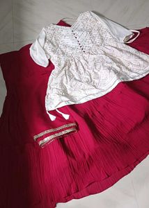 White Rani Embroidered Gagra Dress