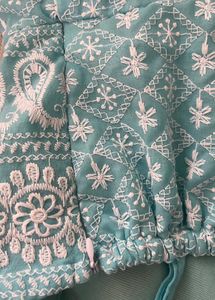 Blue Chikan Crop Top