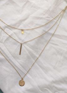 Gold 3 Layered Charm Necklace