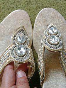 Golden Stone Moti Work Sandal