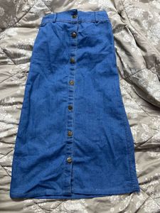 Long Blue Denim Skirt