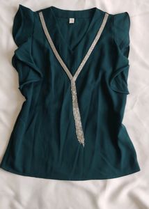 Green Ruffle Sleeve Top