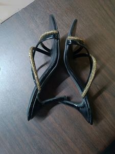 Catwalk Black &amp; Gold Heeled Sandals
