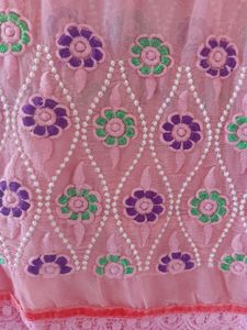 Pink Marbadi Sari With Blouse
