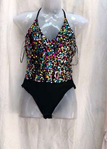 141212. Sequin Halter Top &amp; Black Shorts