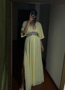 Lime Yellow Plunge Neck Maxi Dress