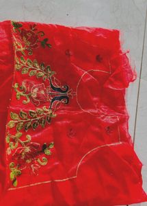 Red Embroidered Blouse Piece