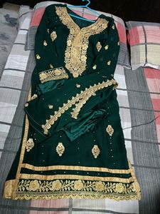 Party Wear embroidery Work Dark Green Kurta Pyjama Suit With Dupatta
