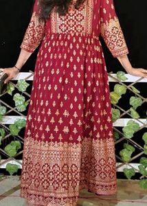 Maroon Printed Semi Gown