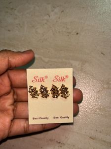 White And Golden Diamond Earrings