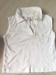 White Ribbed Polo Tank Top