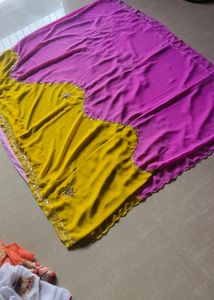 Stunning Yellow and Magenta Chiffon Saree