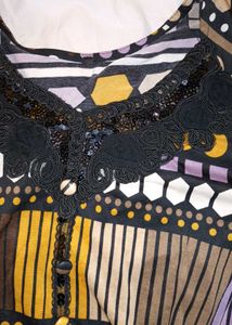 Y2k Vintage 70s sequin embellished print top