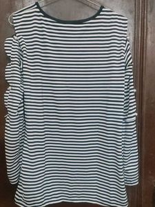 Striped black and white Cold Shoulder Top