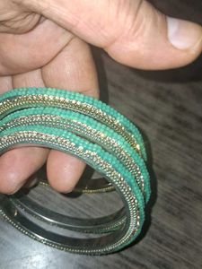 Teal &amp; Gold Beaded Bangles (Set of 3)