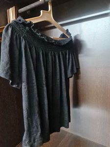 Black Smocked Off-Shoulder Top