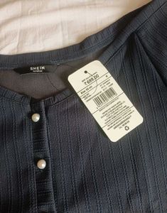 SHEIN BRAND Grey Pearl Fancy Button Top