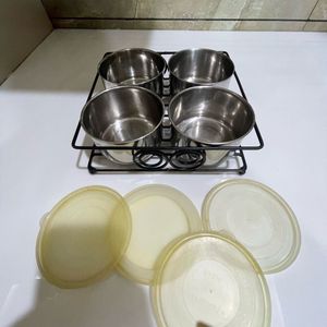 4 Steel Container With Matel Tray