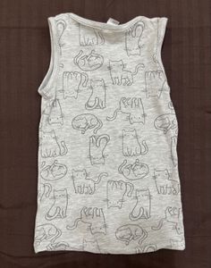 Adorable Grey Sleeveless Cat Print Tank Top