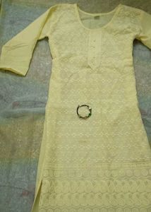 Lucknowi Work Kurti In Yellow Colour