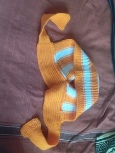 Striped Knit Hat with Scarf