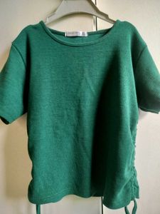 Green Ribbed Short Sleeve Top
