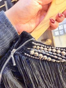 Zara Fringed Embellished Vest Check description