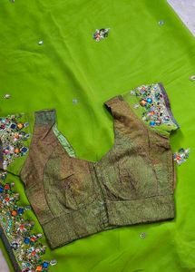 Embroidered Green handwork saree