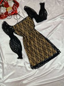 Black Sheer Lace Mesh Mini Dress🖤