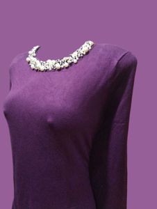 330 Only 1 Pc Purple Embellished Neck Sweater