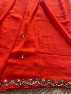 Orange Embellished Saree