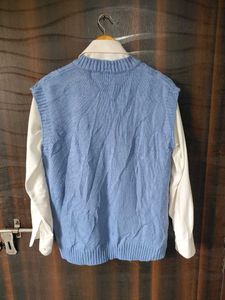 Blue Knitted Vest Sweater