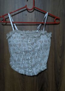 Padded Floral Lace Pearl Corset Top