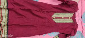 Cotten blended mehroon kurti with border design. perfect for summers size- medium