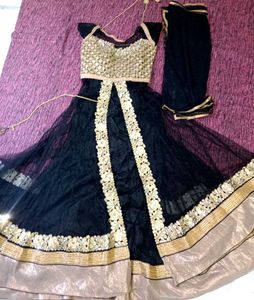 Elegant Black &amp; Gold Anarkali Gown