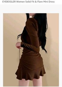 Classic Brown V-neck Mini Dress