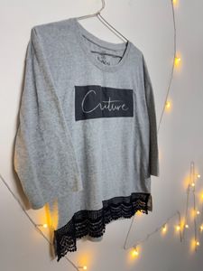 Grey Lace Detail Top